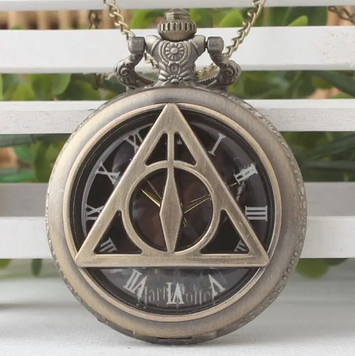 

Vintage Harry Potter and the Deathly Hallows Dial Quartz Pocket Watch Analog Pendant Necklace Mens Womens Watches Gift