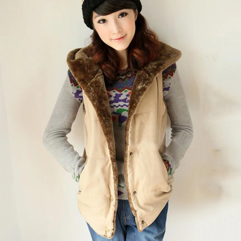 

2018 Women Spring Autumn Waistcoats Length Jacket Hooded Thick Cotton Coat Warm Velvet Sleeveless Vests Female Plus Size