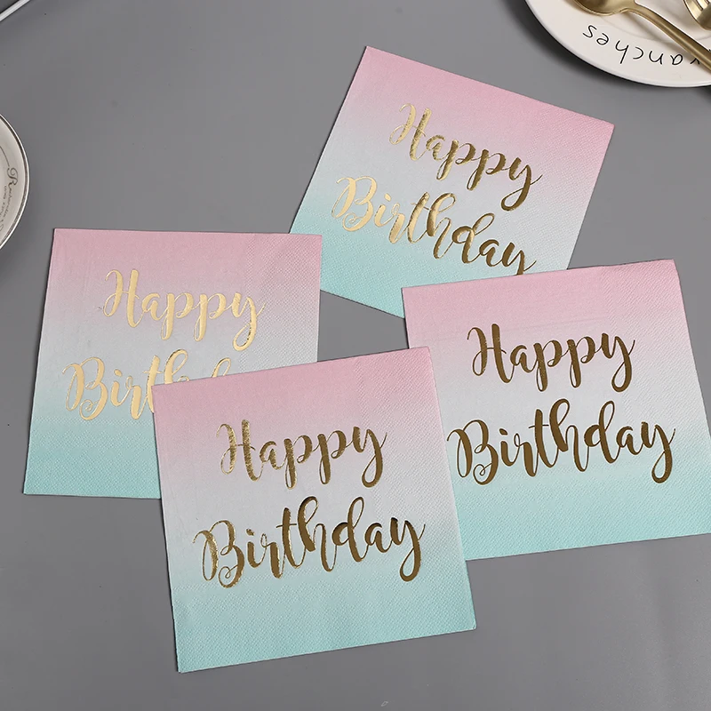 

80pcs Foil Gold Letter Disposable Paper Napkin Birthday Party Decoration Happy Birthday Love Napkin Wedding Baby Shower Supplies