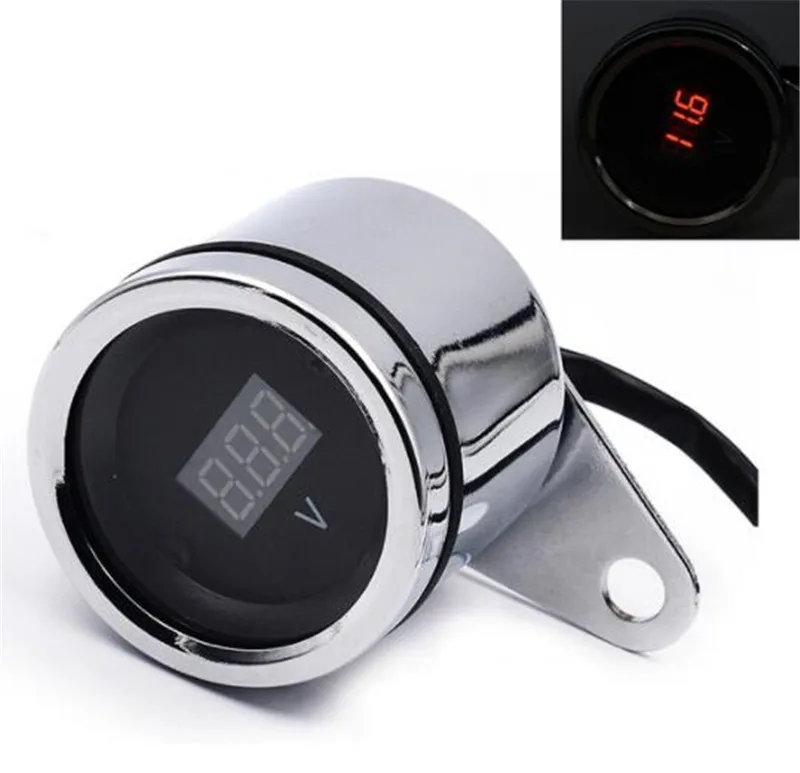 

Motorcycle 61mm 12V Panel Digital Voltage Meter with LED Indicator Display Chromium Electroplating Voltmeter Vintage