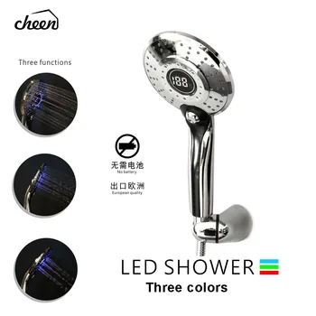 

Cheen 3 Colors Water Powered Led Temperature Shower Head Digital Display Handheld Bathroom Shower Head Showerhead Water Sprayer