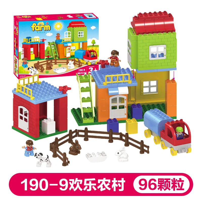 

96PCS Big Size Diy Building Blocks Happy Farm Animal and Figure Brick Baby Gifts Compatible with Legoingly Duploed Toys for Kids