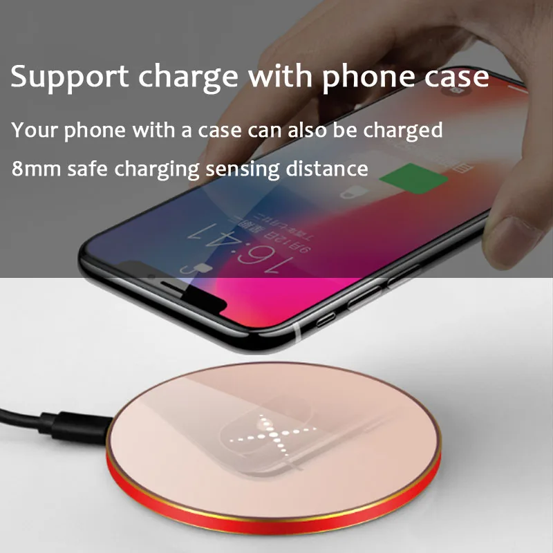 10 Вт Беспроводное зарядное устройство для мобильного телефона samsung Apple iPhone тонкий круглый алюминиевый сплав Qi Беспроводная безопасная зарядка быстрое зарядное устройство