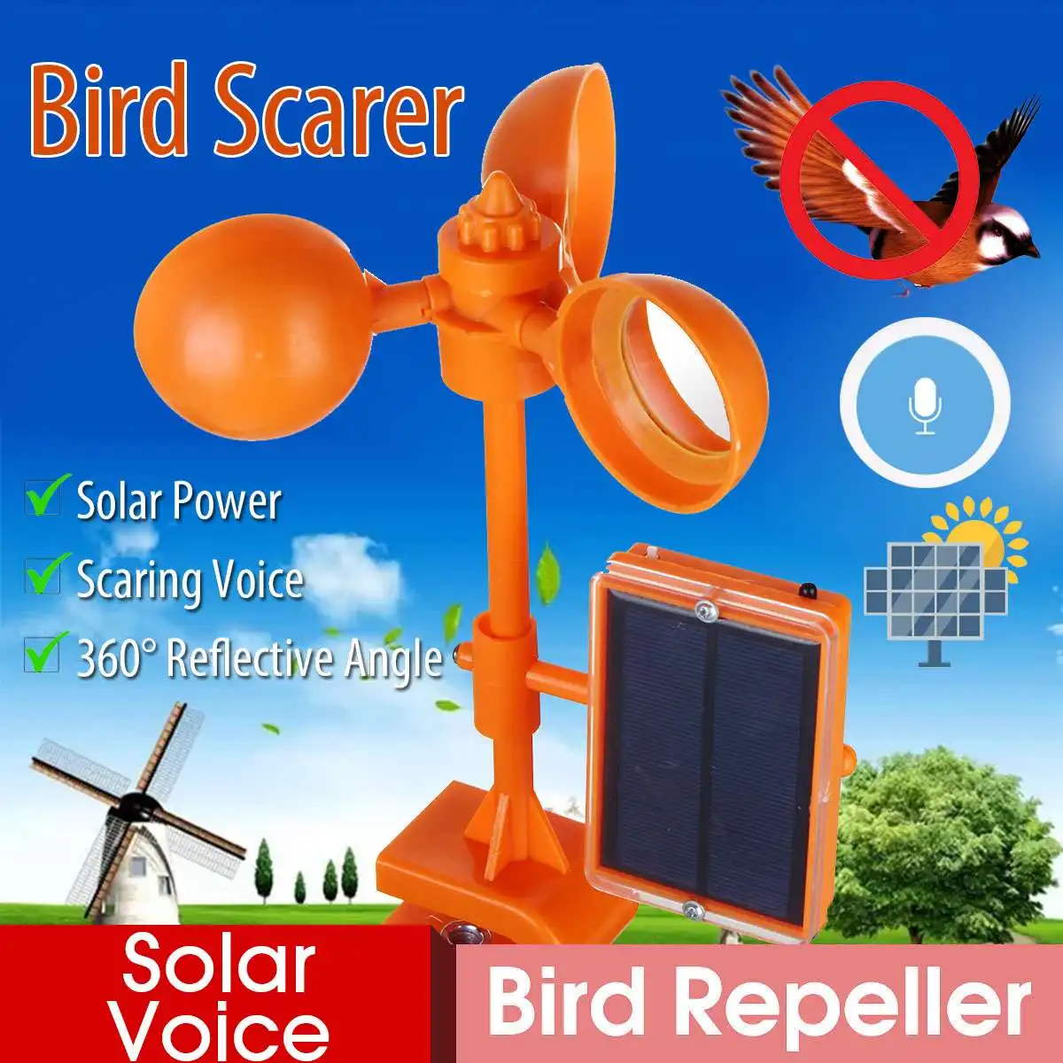 Отпугиватель птиц на солнечной энергии, голосовой отпугиватель на 360 градусов, вращающиеся Отпугиватели ворон, отпугивающий сад, патио, садовый вредитель