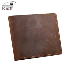 Portefeuille Hommes Marque Pliante Classique Crazy Horse En Cuir Naturel À La Main Portefeuilles Dollar Cash Bourse De Carte de Crédit Sac Carteira