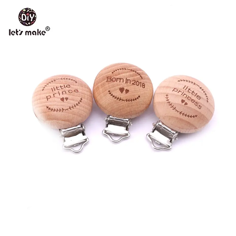 Pacifier Clip 50pc Round Wooden Engrav Customizable Personalise Baby Wooden Dummy Clip Accessory Neutral Gift Nurse Charms Beads