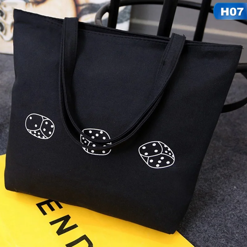 Большая черная Холщовая Сумка-тоут, тканевая хлопковая ткань, многоразовая сумка для покупок, женские пляжные сумки, сумки для покупок с принтом кошек - Цвет: H07