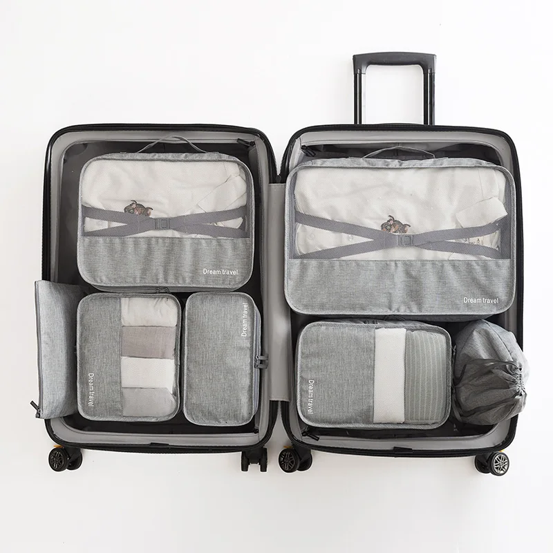 7 шт. высокое качество ткань Оксфорд Дорожная Сетчатая Сумка в сумке органайзер для багажа Упаковка куб Органайзер для одежды аксессуары для путешествий - Цвет: Gray