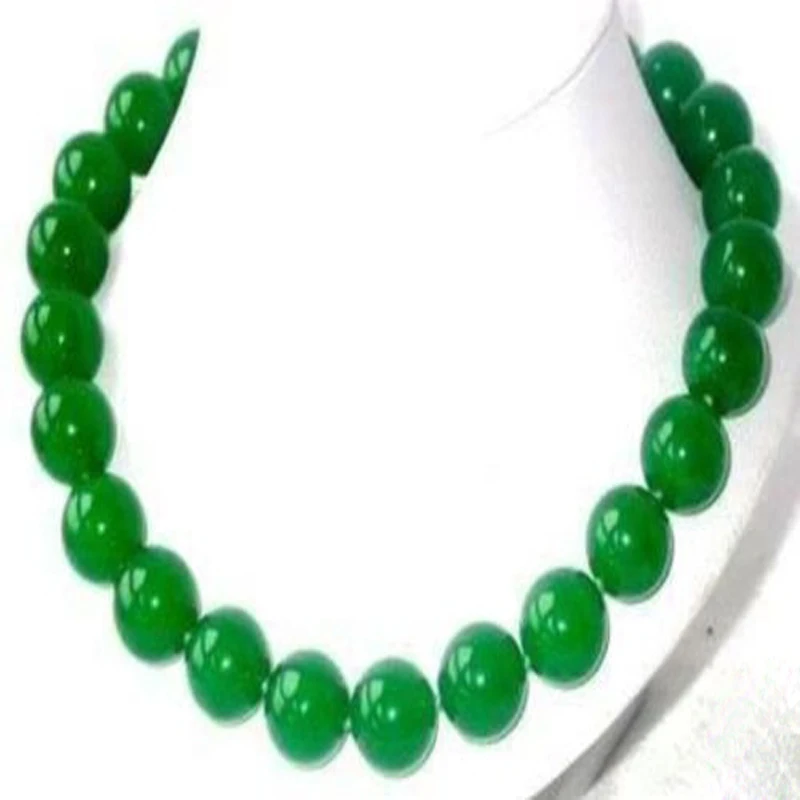 

New Women's 12mm Green Round Beads Necklace 18'' AAA 46G5