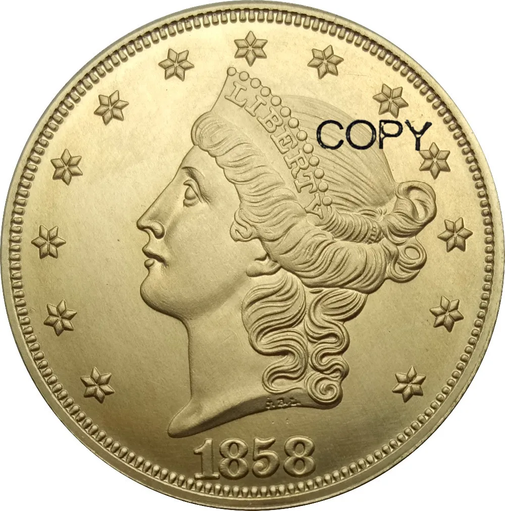 عملات ذهبية 20 دولار من الولايات المتحدة 1858 ليبرتي رأس مزدوج النسر بدون  شعار عشرون د. نحاس نسخ عملات معدنية - AliExpress المنزل والحديقة