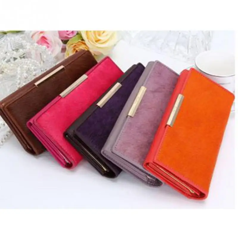 

High Quality Luxury Design Fashion Women Horsehair Wallets Female Handbag Long Cowhide Leather Money Bag Wallet Card Purse