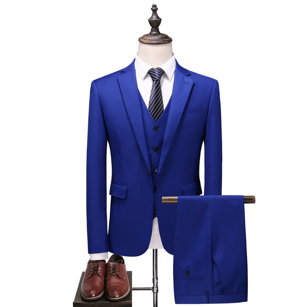 Мужской классический деловой Повседневный однотонный белый синий и черный свадебный костюм мужской костюм из трех предметов(пиджак+ жилет+ брюки