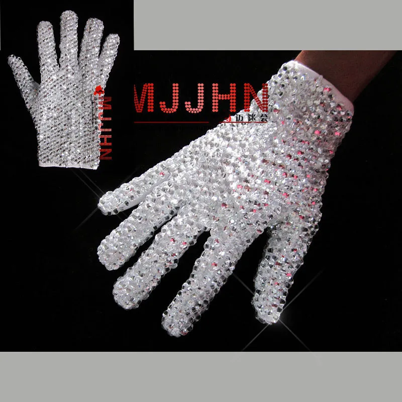 손으로 만든 MJ 마이클 잭슨 빌리지 싱글 사이드 샤이닝 라인석 장갑, 모조 다이아몬드 장갑rhinestone gloves