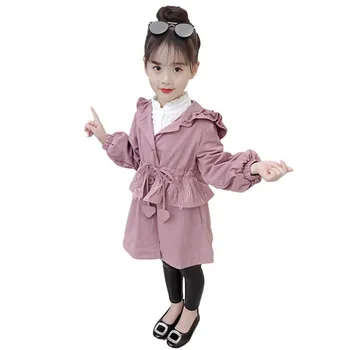 

New Autumn Girls Cotton Hooded Clothe Baby Bow Tie Trench Windbreaker Outwears Jackets Children Clothing Kids Outfit Coats G198