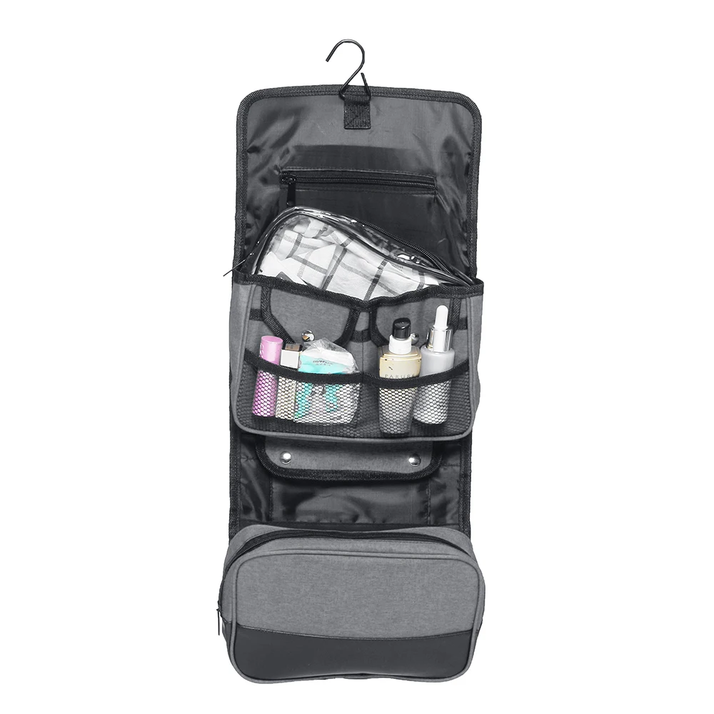 Storage Bags Travel Portable Bag Organizer Cosmetic Zipper Storage Pouch kit Case Accessories Supplies with a hook - Color: Light Grey