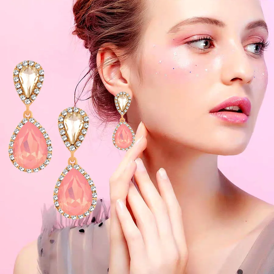 

SINLEERY Luxury 6 Colors Rhinestone Teardrop Drop Earrings Bridal Party Wedding Jewelry for Women Es006 SSB
