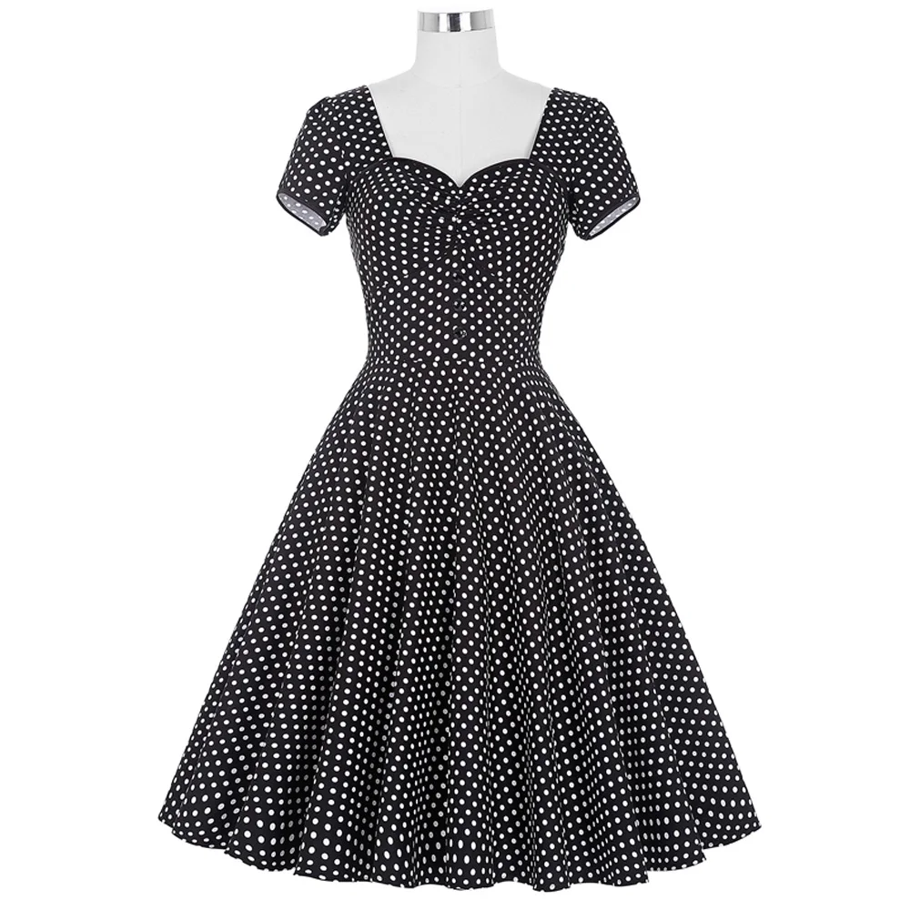 Belle Poque Women Retro Polka Dots Pleated Cotton Dress 50s 60s Vintage ...