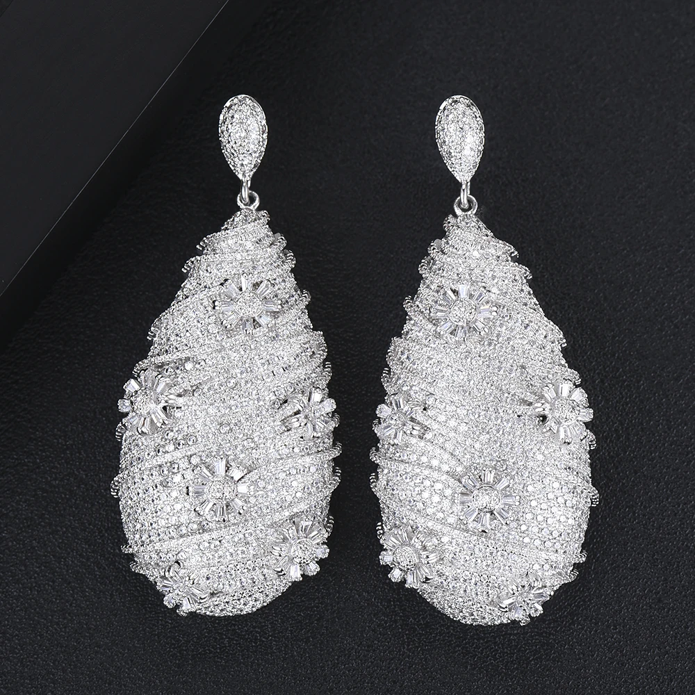 

GODKI Trendy Luxury Waterdrop Flower LongDangle Earring for Women Wedding Full Micro CZ Cubic Zircon Indian Dubai Gold Earrings