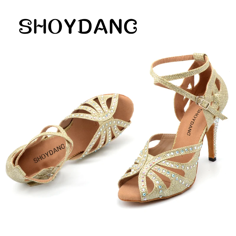 

SHOYDANC Dance Shoes Women's Latin Golden Silver Glitter Cloth Dance Shoes zapatos de mujer Rhinestone Salsa Samba Tango Dance