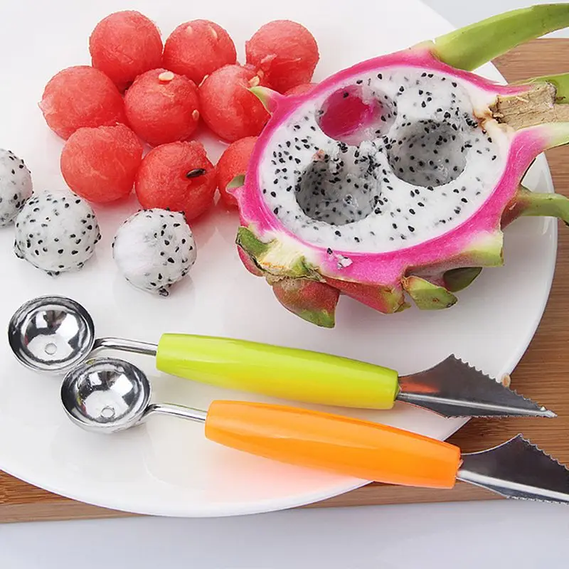 

2in1 Ice Cream Dig Ball Scoop Spoon Baller DIY Assorted Cold Dishes Tool Watermelon Fruit Carving Knife Cutter Gadge