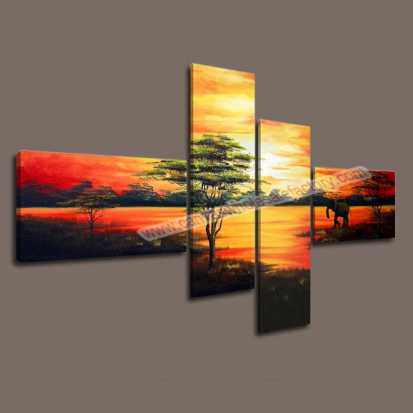 Cheap Unframed Home Decor Canvas 4 Panel Wall Art Print Modern Decorative Painting of Landscape ...