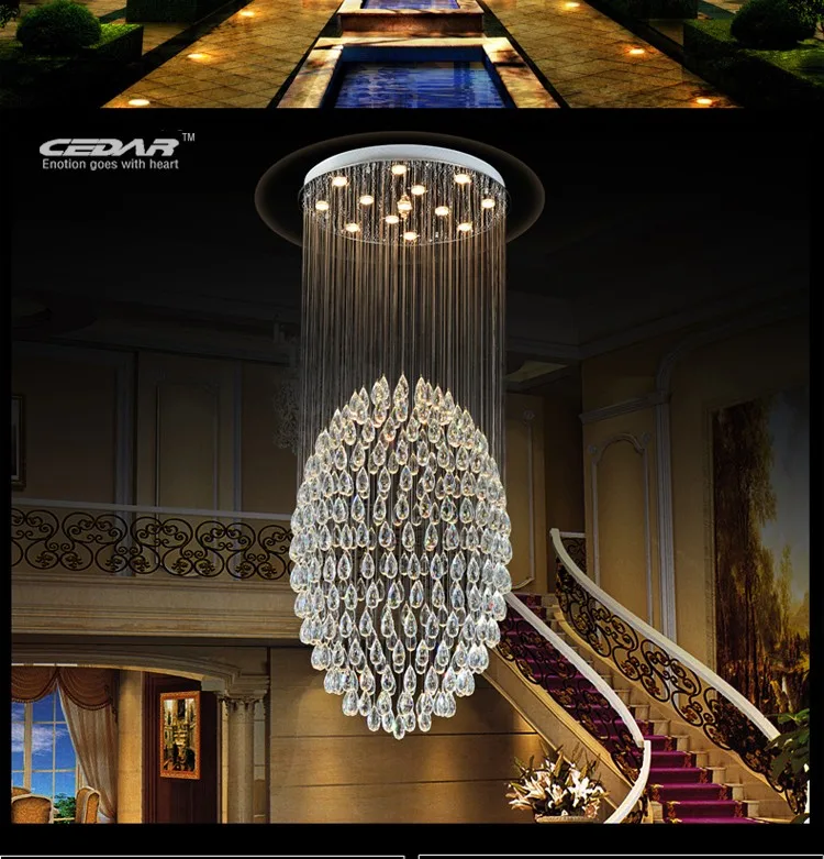 Самая популярная современная лестница k9 хрустальная люстра освещение