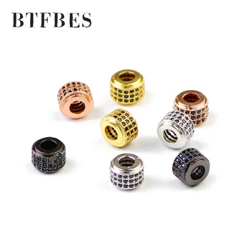 

BTFBES 2pcs Black Zircon Geometric Copper Spacer bead 8mm Cylinder Charms Loose beads for Jewelry bracelet Necklace making DIY