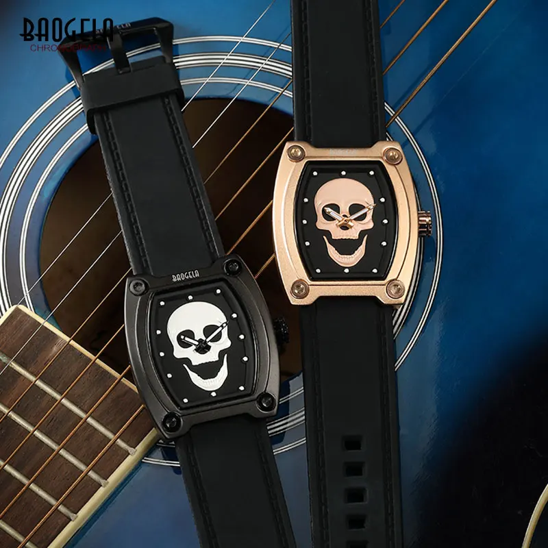 BAOGELA 2018 Skeleton Quartz Watches Men Sports Army Military Wristwatch Luminous Waterproof Silico
