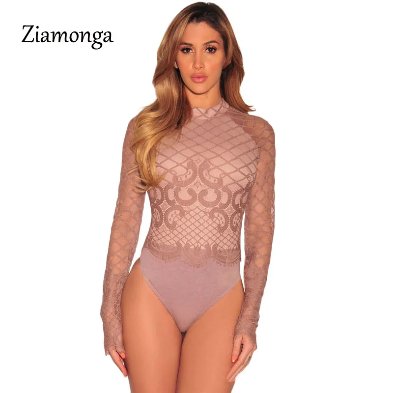 

Ziamonga 2017 Sexy O-Neck Long Sleeve Lace Stitching Bodysuit Playsuit Casual Black Women Jumpsuit Sexy Shorts Rompers C2717