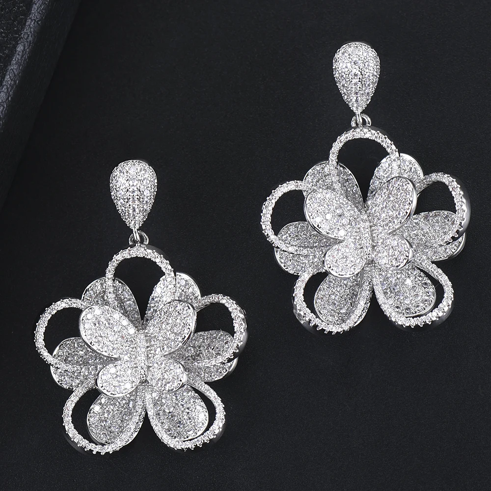 

Handmade Fashion Luxury Paved Full Cubic Zirconia Wedding Flowers Drop Earring Fashion Jewelry boucle d'oreille femme New 2019