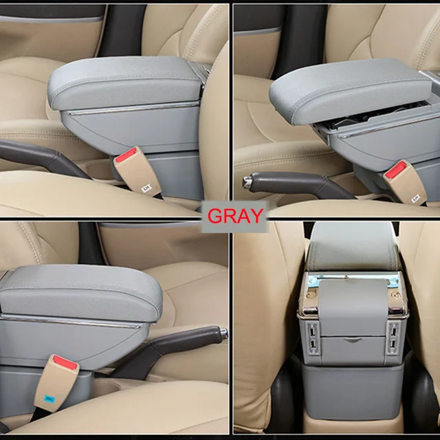 Серый Подлокотник коробка для Suzuki Swift 2005- usb зарядка светодиодный светильник автомобильный подлокотник вращающийся центр консоль коробка для хранения автомобиля стиль - Название цвета: Серый