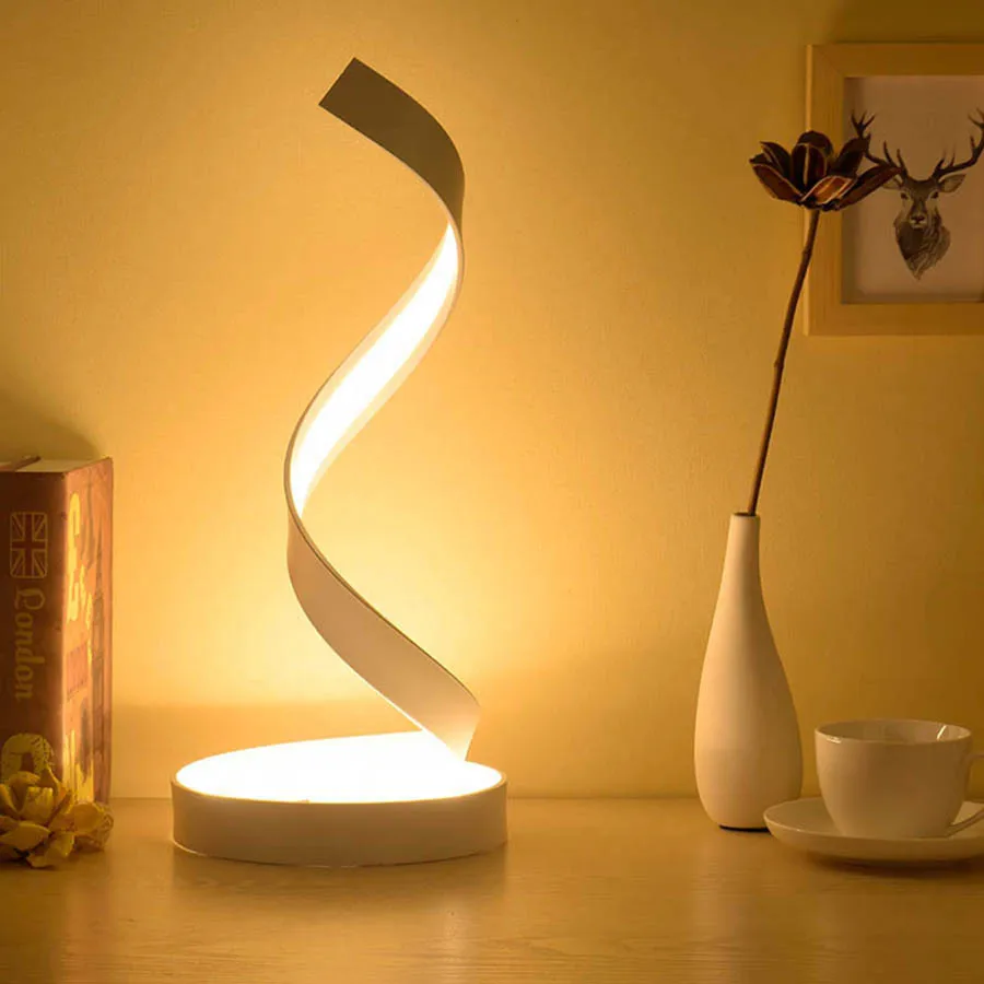 

Thrisdar Modern Minimalist LED Table Night Lamp Art Line Creative Bedroom Bedside Table Lamp Eye-Protection Reading Desk Lamp
