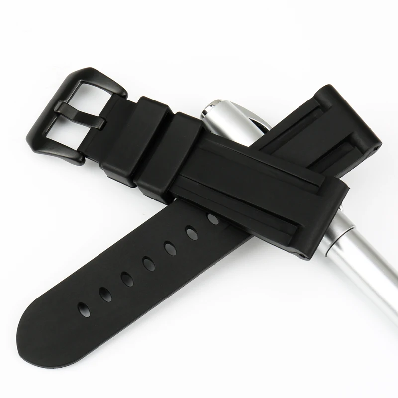 MAIKES резиновый ремешок 24 мм черные Ремешки для наручных часов Мужские аксессуары спортивные часы ремешок часы браслет для Panerai