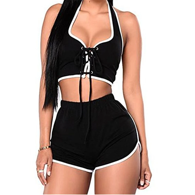 Hirigin nuevos conjuntos de verano para mujer, Tops cortos, conjunto de 2  piezas, conjunto de chándal para mujer, camisetas de mezcla de algodón,  conjunto de pantalones cortos para mujer|crop top shorts set|piece
