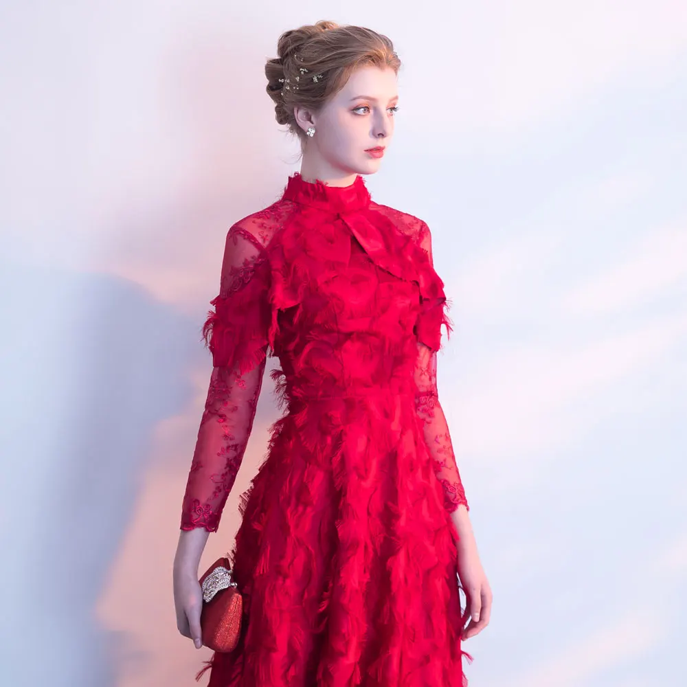 FADISTEE Новое поступление вечерние платья Vestido de Festa Выпускные платья Robe De Soiree бордовые, с длинными рукавами кружевные мусульманские с высоким воротом