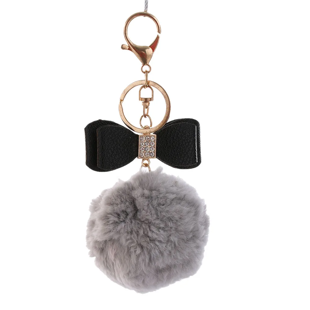 Hot 1 pc bowknot fur pom keychain Genuine rex Rabbit Fur Ball Key chains fur key ring Key Chain