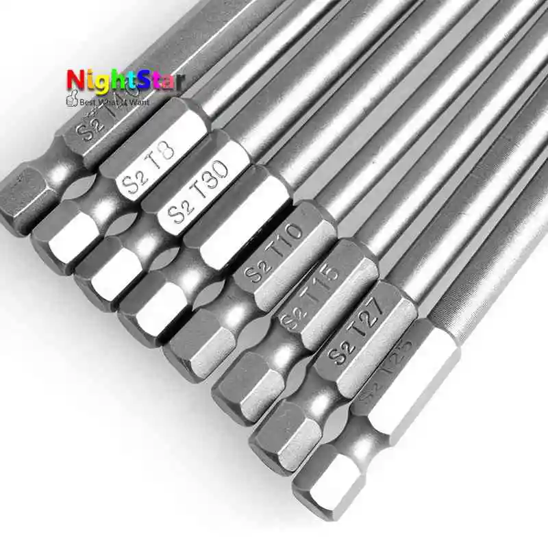 8Pcs 100mm Magnetic Torx Screwdriver Bits 1/4" Hex Shank New T8 T10 T15 T20 T25 T27 T30 T40 Electric Screwdriver head - Image 4
