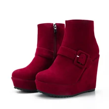 Big size 34-44 New Round Toe Buckle Boots for Women Sexy Ankle Boots Heels Fashion Winter Spring Autumn Shoes Casual Zip 6-30