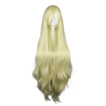 

MCOSER Free Shipping 115cm Light yellow Synthetic Color Long Wavy 100% High Temperature Fiber Hair WIG-555A