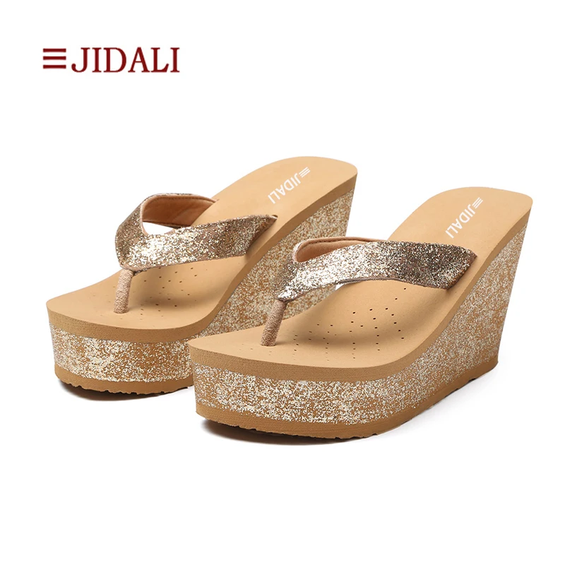 gold wedge flip flops