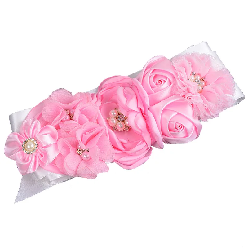 

Pink Flower Belt Bridesmaid Maternity Sash Photo Prop Baby Girl Shower Kids Belts Girls Wedding Flower Girl Sashes for Dresses