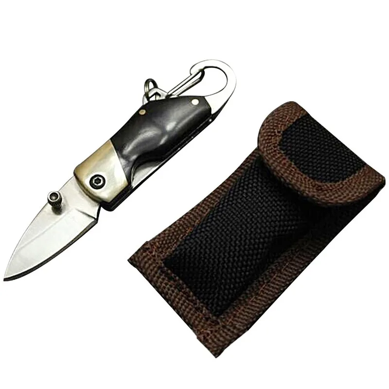 

New Stainless Steel Mini folding knife with carabiner hanging buckle hike Outdoor Camping Survive kit portable Pocket tool
