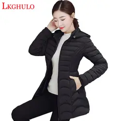 Для женщин парка с капюшоном, новый бренд, зимний ультра легкие куртки Для женщин средней длины пуховое пальто Размеры 6XL куртки верхняя