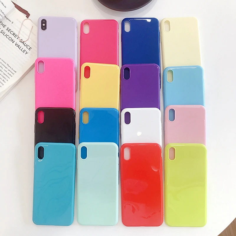 Yellow Silicone Soft Phone Case for iphone 6 6s 7 8 Plus Smooth Purple All-inclusive Anti-fall TPU Candy Color Cover XS Max X |