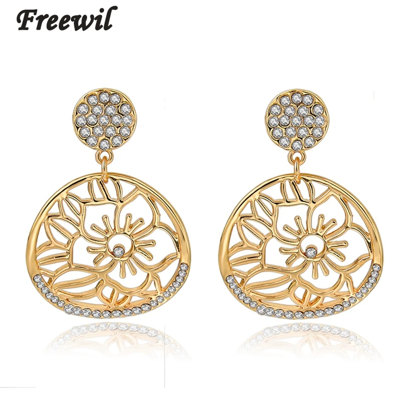 

New Arrival Crystal Big Round Earrings For Women Gold Color Flower Earrings Statement EaringJewelry Bijoux Femme Ser150093