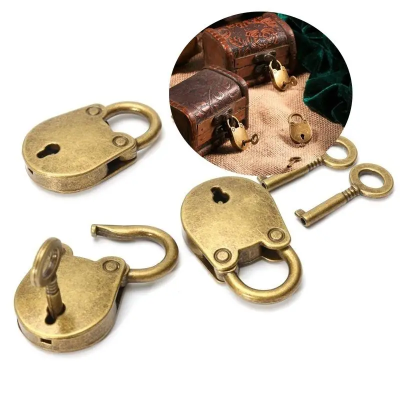 

Metal Old Vintage Style Mini Padlock Small Luggage Box Key Lock Copper Color Home Usage Hardware Decoration