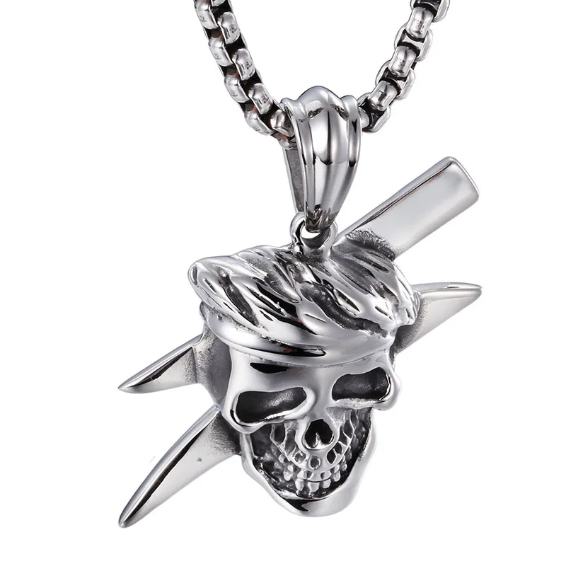 Boys Punk Rock Stainless Steel Skull Pendant Necklace Mens Mummy Shape