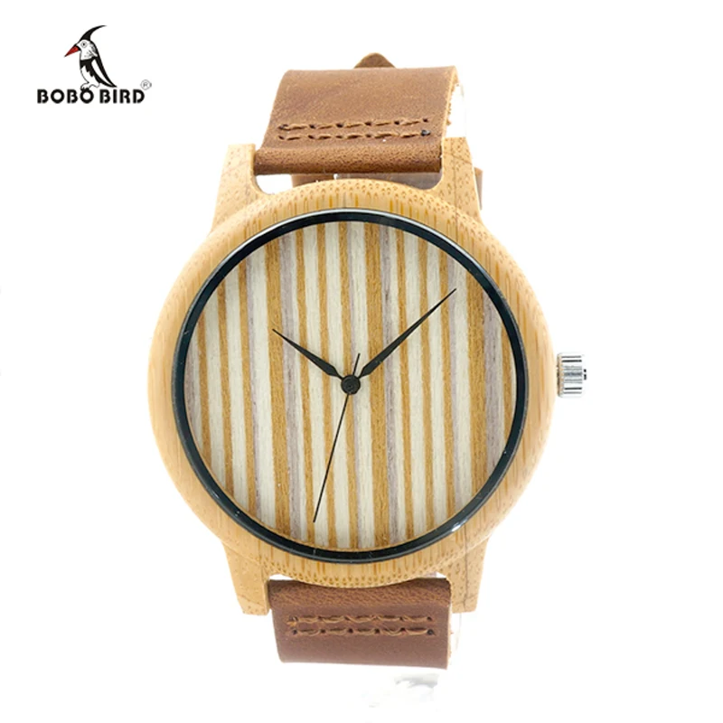 BOBO BIRD Top Luxury Men Watches Genuine Leather Band Bamboo Wristwatch for Men and Women Wood as Gifts relogio masculino C-A21