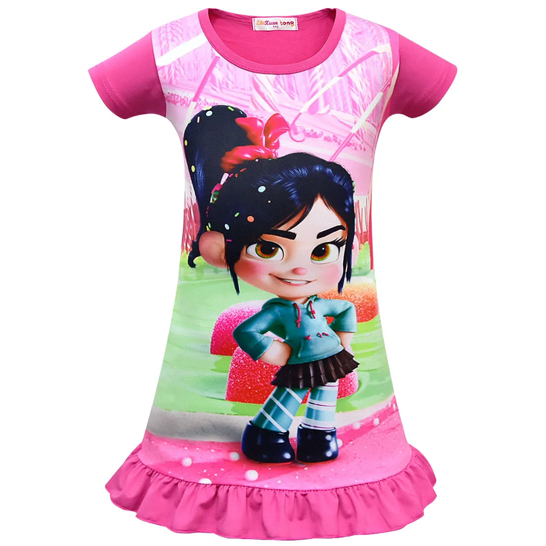 Новая одежда костюм Vanellope Von Schweetz на Хеллоуин Wreck It Ralph2 Ральф разбивает интернет одежда для маленьких девочек, Детский парик