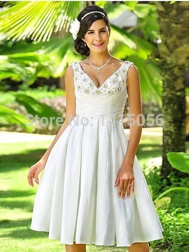 A-line Knee-length V-neck Taffeta Wedding Dress Beach Dresses Bridal Gown | Свадьбы и торжества